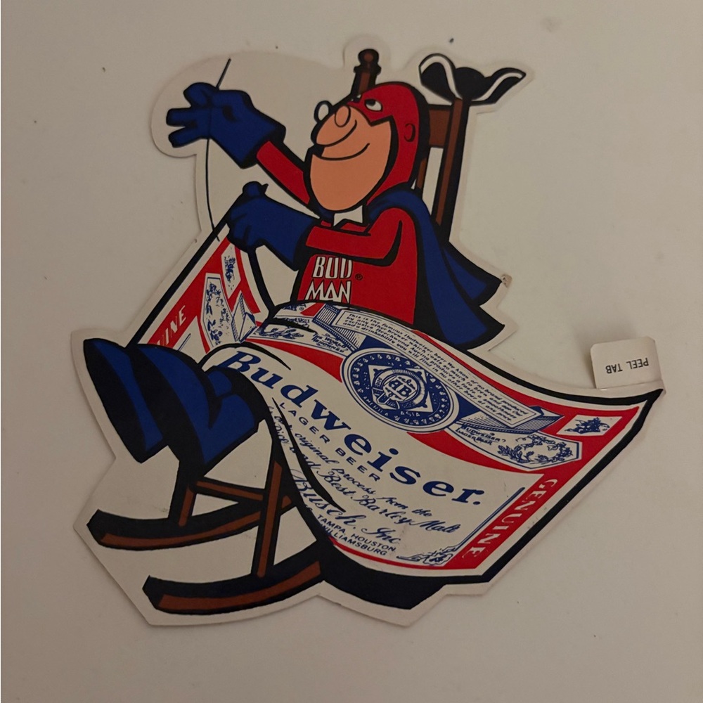 Budweiser Bud Man in Rocking Chair Sticker 1970’s New